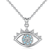Load image into Gallery viewer, Light Blue and White Stone Evil Eye Silver Pendant and Necklace - NecklaceOnly Pendant
