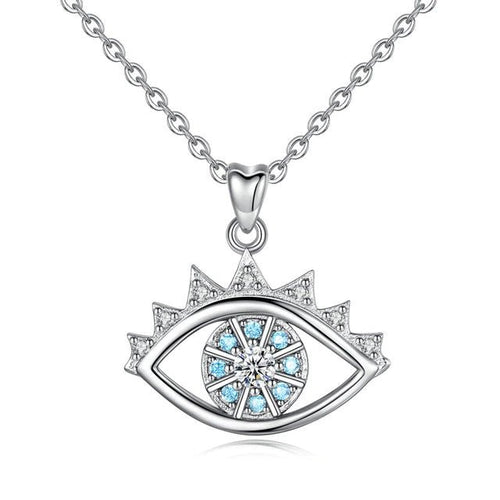 Light Blue and White Stone Evil Eye Silver Pendant and Necklace - NecklaceOnly Pendant