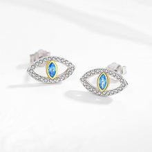 Load image into Gallery viewer, Light Blue and White Stone Eye Shaped Evil Eye Earrings - Earrings
