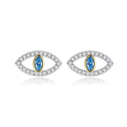 Light Blue and White Stone Eye Shaped Evil Eye Earrings - Earrings