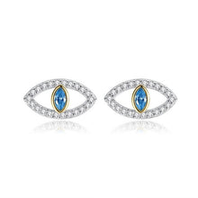 Load image into Gallery viewer, Light Blue and White Stone Eye Shaped Evil Eye Earrings - Earrings
