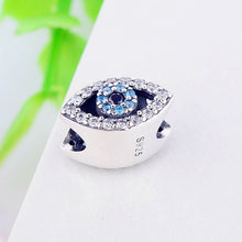 Load image into Gallery viewer, Light Blue and White Stone Eye Shaped Evil Eye Silver Charm Bead - Charm Bead
