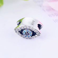 Load image into Gallery viewer, Light Blue and White Stone Eye Shaped Evil Eye Silver Charm Bead - Charm Bead
