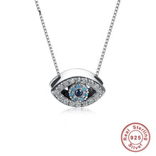 Load image into Gallery viewer, Light Blue and White Stone Eye-Shaped Evil Eye Silver Necklace - Necklace
