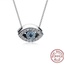 Load image into Gallery viewer, Light Blue and White Stone Eye-Shaped Evil Eye Silver Necklace - Necklace
