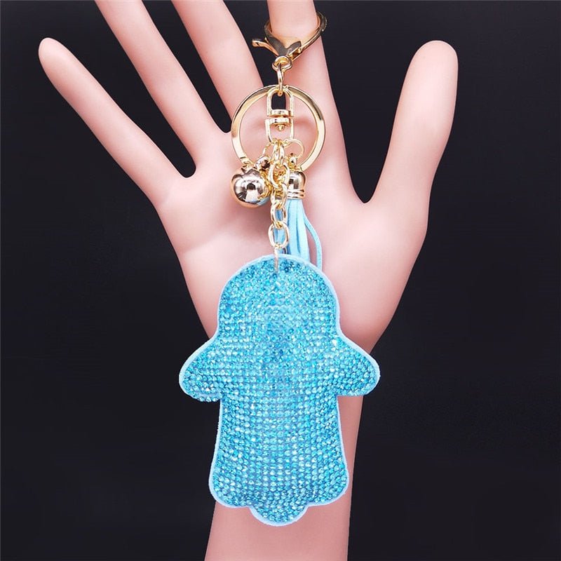 Light Blue Stone Studded Hamsa Hand Keychain - Keychain