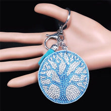 Load image into Gallery viewer, Light Blue Stone Studded Tree of Life Keychain - Keychain
