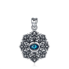 Load image into Gallery viewer, Lotus Flower with Evil Eye Silver Pendant and Necklace - NecklaceOnly Pendant
