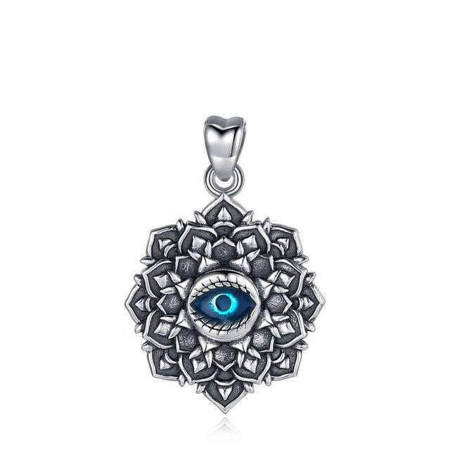 Lotus Flower with Evil Eye Silver Pendant and Necklace - NecklaceOnly Pendant