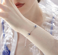 Load image into Gallery viewer, Lucky Triple Charm Evil Eyes Silver Bracelet - Bracelet
