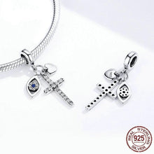 Load image into Gallery viewer, Mini Evil Eye and Cross Silver Pendant - Pendant
