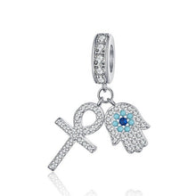 Load image into Gallery viewer, Mini Hamsa Hand and Ankh Silver Pendant - Pendant
