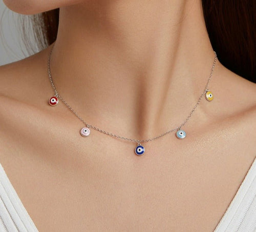 Multicolor Evil Eye Silver Necklace - Necklace