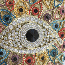 Load image into Gallery viewer, Multicolor Stone Studded Evil Eye Clutch - Golden - Handbag
