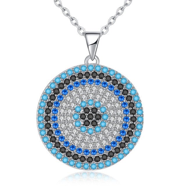 Multicolor Stone Studded Evil Eye Silver Necklaces - NecklaceSilver