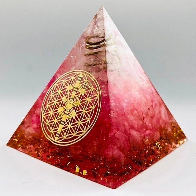 Orgonaite Pyramid with Passionate Red and White Quartz - Home Decor5 cm or 1.96