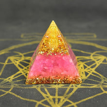 Load image into Gallery viewer, Orgone Pyramid with Divine Om and Loving Rose Quartz - Home Decor
