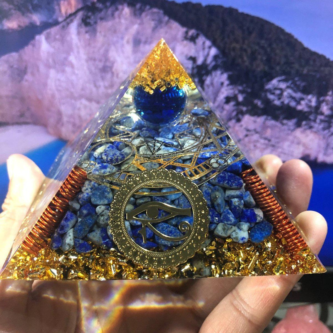 Orgone Pyramid with Eye of Horus and Lapis Lazuli - Ornament