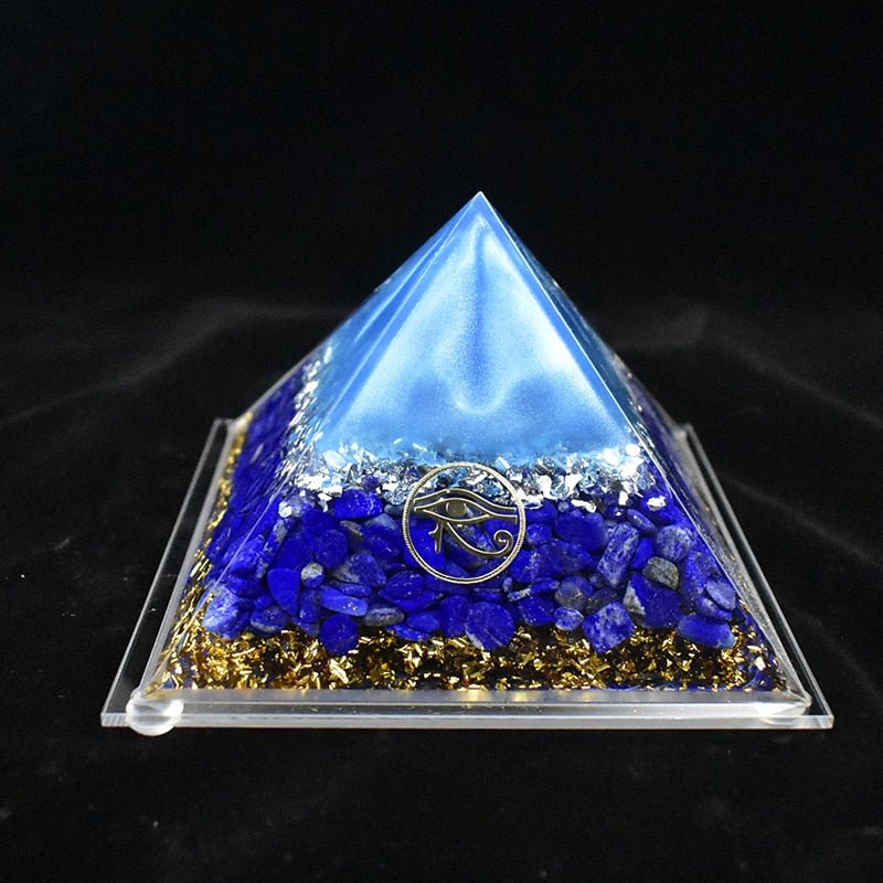 Orgone Pyramid with Mystical Eye of Horus and Lustrous Lapis Lazuli - Home Decor