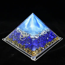 Load image into Gallery viewer, Orgone Pyramid with Mystical Eye of Horus and Lustrous Lapis Lazuli - Home Decor
