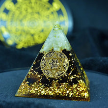 Load image into Gallery viewer, Orgone Pyramid with Powerful Black Obsidian and White Quartz - Home DecorCopper and Gold5 cm or 1.96&quot; inches
