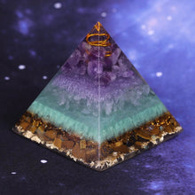 Load image into Gallery viewer, Orgone Pyramid with Protective Tiger’s Eye and Amethyst - Home Decor5 cm or 1.96&quot; inches
