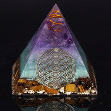 Load image into Gallery viewer, Orgone Pyramid with Protective Tiger’s Eye and Amethyst - Home Decor5 cm or 1.96&quot; inches
