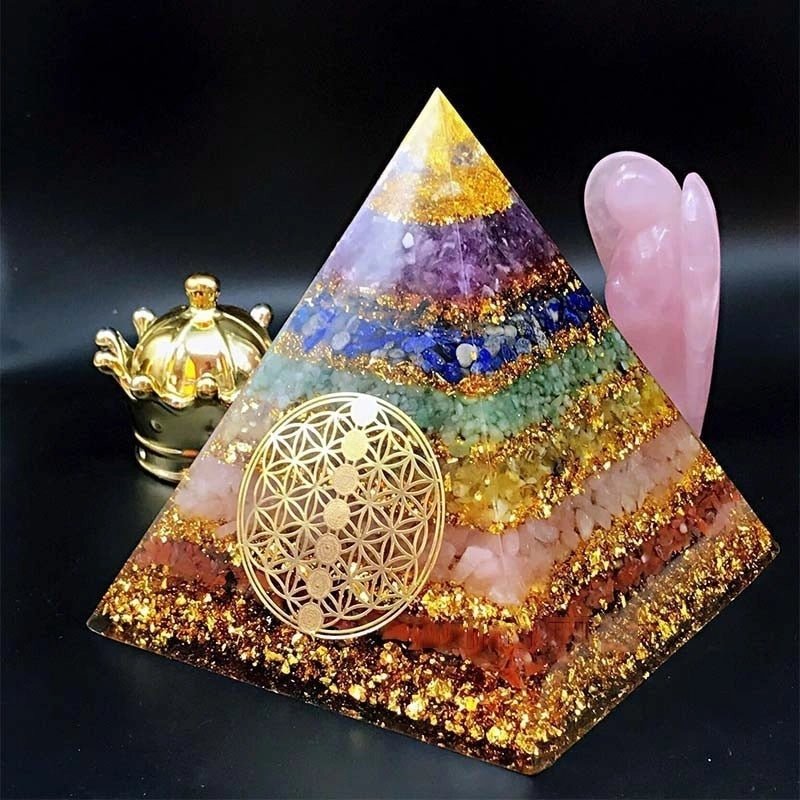 Orgonite Pyramid with Multiple Protective, Healing and Lucky Crystals - Home Decor6 cm or 2.35