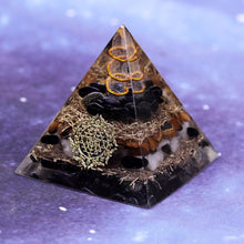 Load image into Gallery viewer, Orgonite Pyramid with Powerful and Protective Black Obsidian, Tiger’s Eye, and White Quartz - Home Decor6CM
