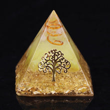 Load image into Gallery viewer, Orgonite Pyramid with Revitalizing Yellow Agate and White Quartz - Home DecorDesign 25 cm or 1.96&quot; inches
