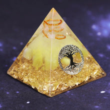 Load image into Gallery viewer, Orgonite Pyramid with Revitalizing Yellow Agate and White Quartz - Home DecorDesign 25 cm or 1.96&quot; inches
