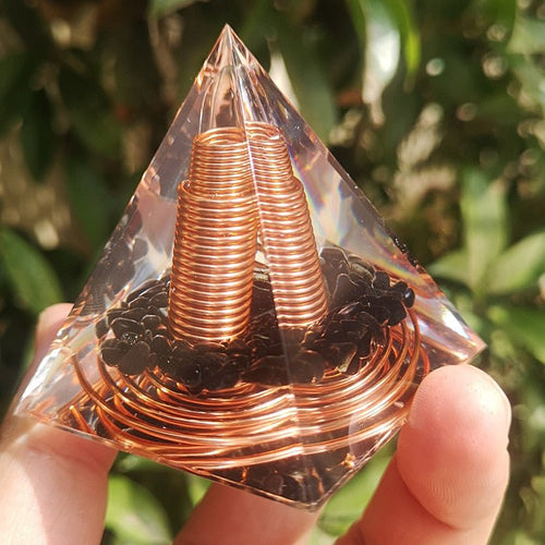 Orgonite Pyramid with Spiral Copper Wire and Power Black Obsidian - Home Decor