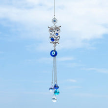 Load image into Gallery viewer, Owl with Evil Eyes Wall Hanging with Suncatcher Crystals - Wall Hanging
