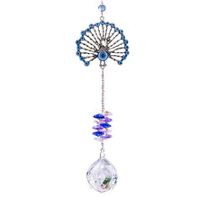 Load image into Gallery viewer, Peacock with Evil Eyes Wall Hanging with Single Large Transparent Suncatcher Crystal - Wall Hanging
