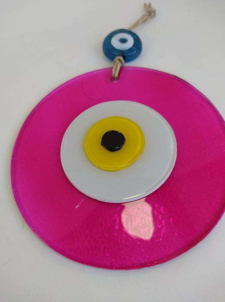Pink Evil Eye Wall Hangings - Wall HangingBright Pink with Yellow
