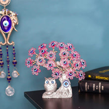 Load image into Gallery viewer, Pink Flowers and Silver Owl Evil Eye Desktop Ornament - Ornament

