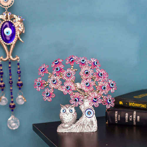 Pink Flowers and Silver Owl Evil Eye Desktop Ornament - Ornament