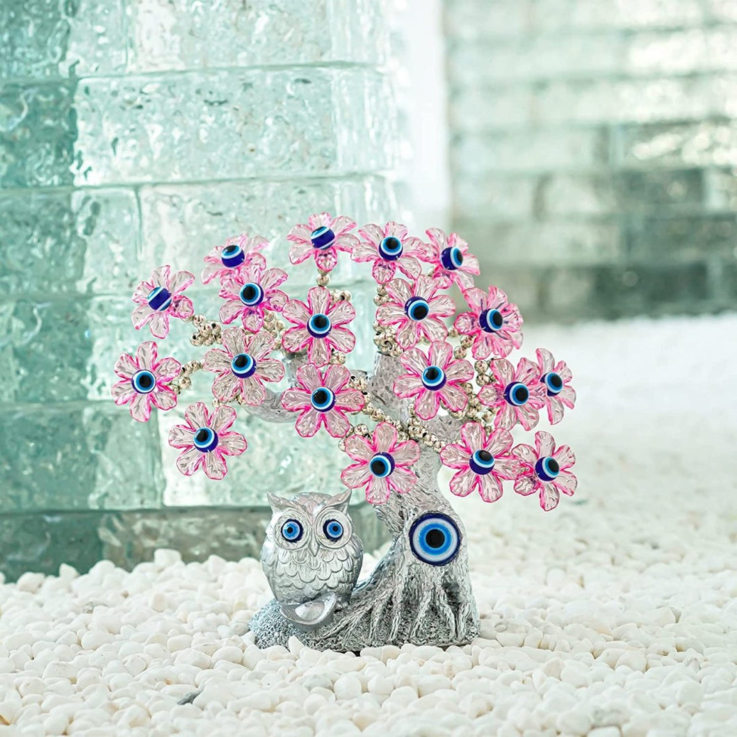 Pink Flowers and Silver Owl Evil Eye Desktop Ornament - Ornament