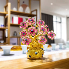 Load image into Gallery viewer, Pink Flowers with Evil Eyes in Feng Shui Money Bag Desktop Ornament - Ornament
