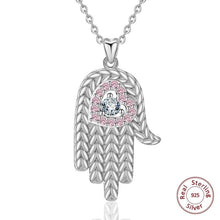 Load image into Gallery viewer, Pink Heart Hamsa Hand Silver Pendant and Necklace - NecklaceOnly Pendant
