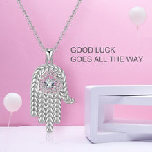 Load image into Gallery viewer, Pink Heart Hamsa Hand Silver Pendant and Necklace - NecklacePendant and Necklace
