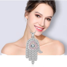 Load image into Gallery viewer, Pink Heart Hamsa Hand Silver Pendant and Necklace - NecklacePendant and Necklace

