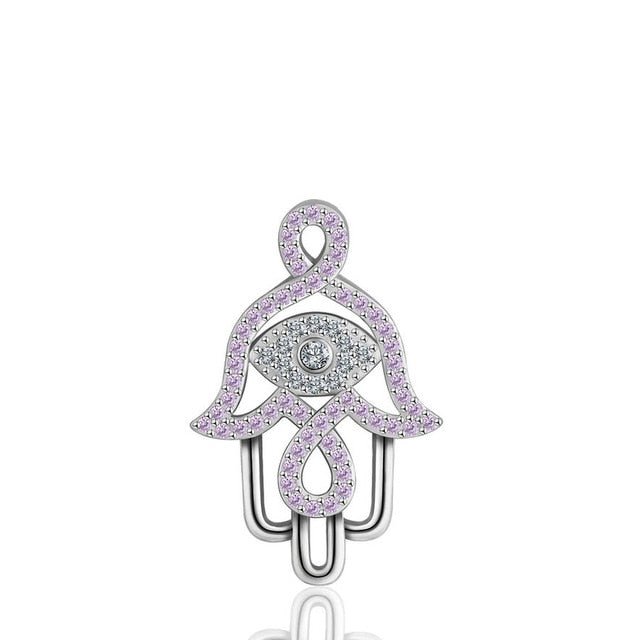 Pink Stone Hamsa Hand Silver Pendant and Necklace - NecklaceOnly Pendant
