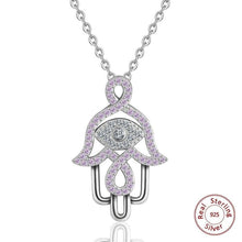 Load image into Gallery viewer, Pink Stone Hamsa Hand Silver Pendant and Necklace - NecklaceOnly Pendant

