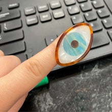 Load image into Gallery viewer, Protective Evil Eye Decorative Hair Clips - Hair ClipHair Clip - SmallLight Blue Evil Eye with Brown Amber Design
