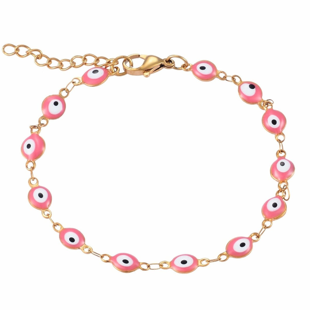 Protective Pink Evil Eye Bracelet (Stainless Steel) - BraceletPinkWidth 6mm16 cm or 6.3” inches