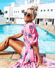 Load image into Gallery viewer, Protective Pink Evil Eye Swimsuit Cover Up - Two Unique Designs - AccessoriesWhite with Pink Eyes
