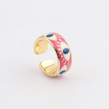 Load image into Gallery viewer, Protective Pink with Black Eyes Evil Eye Ring (Gold Plated) - RingPink with White EyesGold Plated
