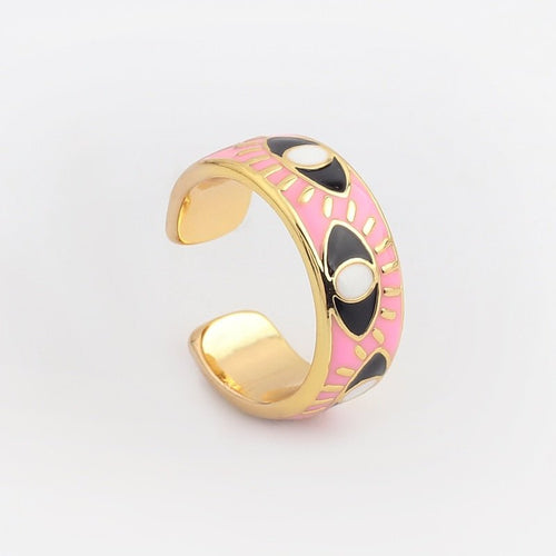 Protective Pink with Black Eyes Evil Eye Ring (Gold Plated) - RingPink with Black EyesGold Plated