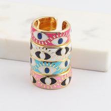 Load image into Gallery viewer, Protective Pink with White Eyes Evil Eye Ring (Gold Plated) - RingPink with Black EyesGold Plated
